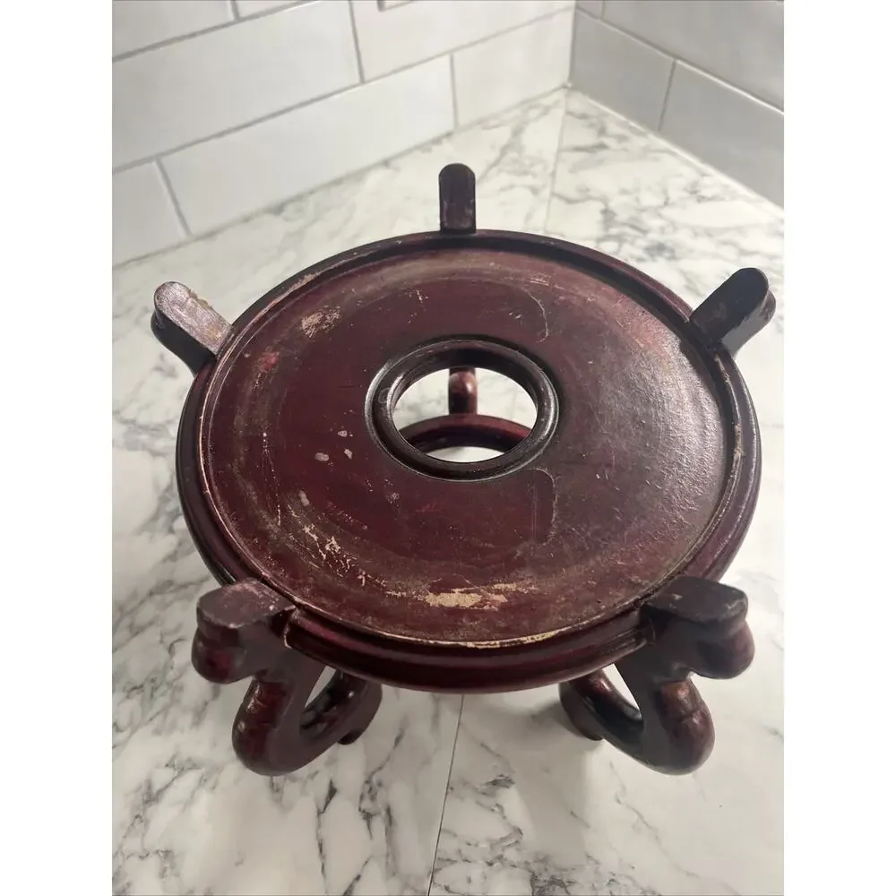 Antique Chinese Flower Pot Stand 10” Cherry Red
